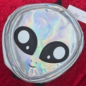 Big Alien Head Backpack - Novelty Purse - Silver Holographic - Halloween